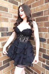 Sweetheart Royal Blue Lace Corset Tiered Party Dress