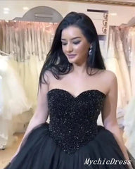 Black Ball Gown Wedding Dresses Sequin Tulle Sweetheart Bridal Gown