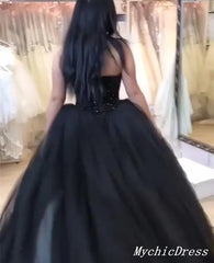 Black Ball Gown Wedding Dresses Sequin Tulle Sweetheart Bridal Gown