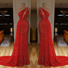 Bling Red One Shoulder Sequins Sexy Sheath Prom Dress