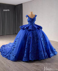 Blue 3D Flower Ball Gown Wedding Dresses Sparkly Off the Shoulder Quinceanera Dress 231075