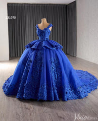 Blue 3D Flower Ball Gown Wedding Dresses Sparkly Off the Shoulder Quinceanera Dress 231075