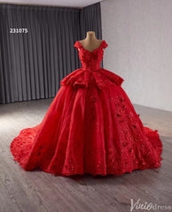 Blue 3D Flower Ball Gown Wedding Dresses Sparkly Off the Shoulder Quinceanera Dress 231075