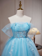 Robe de bal courte bleu A-Line, robes de retour bleu mignonne