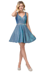 Metallic Glitter Short Prom Dress with Pockets