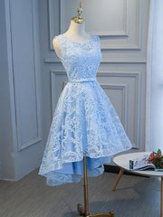 Robes de bal à lacets basse bleu, robes de remise des remises en dentelle basse bleue