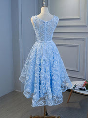 Robes de bal à lacets basse bleu, robes de remise des remises en dentelle basse bleue