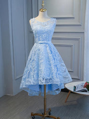 Robes de bal à lacets basse bleu, robes de remise des remises en dentelle basse bleue