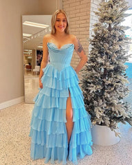 Classy Ball Gown Prom Dresses Ruffle Long Layered Birthday Outfit Graduation Dress