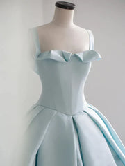 Light Blue Satin Long Ball Gown Quinceanera Dresses Princess Dress Prom Dress
