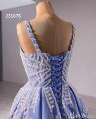 Blue Sequin Lace Wedding Gown Spaghetti Strap Quinceanera Dress 231076
