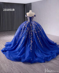 Blue Sparkly Lace Applique Wedding Gown Off the Shoulder Quinceanera Dress 241051b
