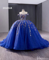 Blue Sparkly Lace Applique Wedding Gown Off the Shoulder Quinceanera Dress 241051b