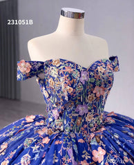 Blue Sparkly Lace Applique Wedding Gown Off the Shoulder Quinceanera Dress 241051b