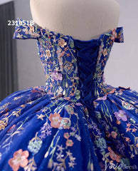Blue Sparkly Lace Applique Wedding Gown Off the Shoulder Quinceanera Dress 241051b
