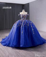 Blue Sparkly Lace Applique Wedding Gown Off the Shoulder Quinceanera Dress 241051b