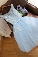 Robe de bal courte en dentelle en tulle bleu, robe de fête de retour en ligne A-Line