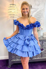 Off the Shoulder Fuchsia Tiered A-Line Homecoming Dress