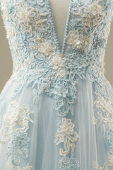 A-line Light Blue Tulle Prom Dress
