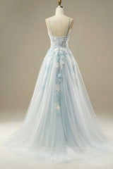A-line Light Blue Tulle Prom Dress