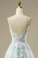 A-line Light Blue Tulle Prom Dress
