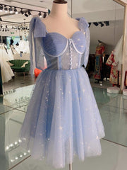 Blue Short Prom Dresses, Shiny Blue Formal Homecoming Dresses