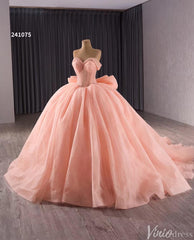 Blush Off the Shoulder Bow Wedding Gowns Lace Beaded Quinceanera Dress 241075
