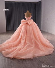 Blush Off the Shoulder Bow Wedding Gowns Lace Beaded Quinceanera Dress 241075