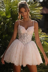 Sweetheart Tulle Lace Short Aline Wedding Dress Spaghetti Straps