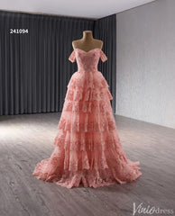 Blush Pink Tiered Ruffle Prom Dresses Off the Shoulder Evening Gowns 241094