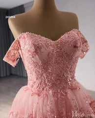 Blush Pink Tiered Ruffle Prom Dresses Off the Shoulder Evening Gowns 241094