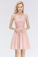 V-Neck Knee Length Floral Lace Birdesmaid Dresses