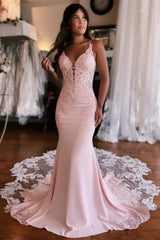 Ivory Mermaid Wedding Dress with Lace Appliques & Cathedral Train