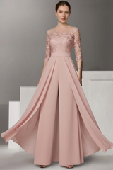 Half Sleeves Chiffon Mother of Bride Jumpsuit with Appliques
