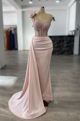 Luxury Glitter Rinstones Mermaid Prom Dresses Sleeveless with Sweep Train