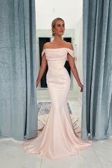 Classy Off-the-Shoulder Ruched Floor-length Mermaid Wedding Dresses