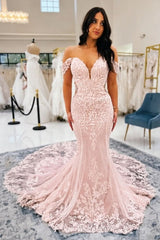 Off-the-Shoulder Sweetheart Ivory Lace Wedding Dress Mermaid Bridal Gown