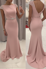 Navy Blue Sequined Fitted Cap Sleeve Mermaid Prom Dress Formal Gown