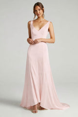 White Simple Wedding Dress A-Line V-Neck Sleeveless Backless Chiffon Bridal Dresses