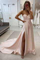 Strapless Sweetheart Satin Wedding Dress with Front Split