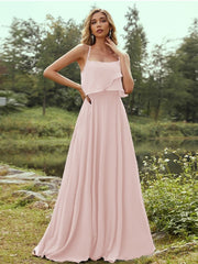 A-Line/Princess Chiffon Ruffles Spaghetti Straps Sleeveless Floor-Length Bridesmaid Dresses