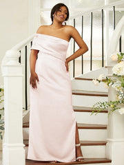 Sheath/Column Satin Ruched One-Shoulder Sleeveless Floor-Length Bridesmaid Dresses