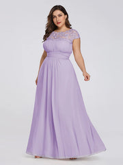 A-Line Mother of the Bride Dress Plus Size Jewel Neck Floor Length Chiffon Short Sleeve with Lace