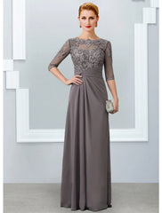 Aimishang  Sheath / Column Mother of the Bride Dress Elegant Jewel Neck Floor Length Chiffon Lace 3/4 Length Sleeve with Appliques