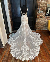 Bohemian Lace Applique Mermaid Wedding Dresses Spaghetti Strap Bridal Gown VW2160