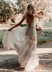Bohemian V-Neck Backless Romantic Dreamy Bridal Gowns Wedding Dresses