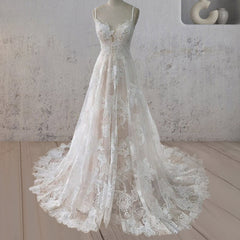 Boho White A-Line Lace Appliques Wedding Dress