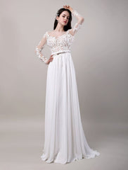 Boho Beach Sheer Lace Chiffon Tulle Long Sleeves Deep V Back Backless Bridal Gown
