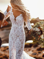 Boho Lace Mermaid Wedding Dresses with Sleeves Viniodress VW1112