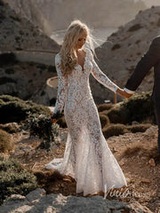 Boho Lace Mermaid Wedding Dresses with Sleeves Viniodress VW1112
